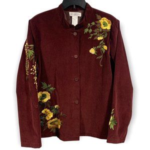 Susan Graver Burgundy Floral Embroidered Jacket Size L